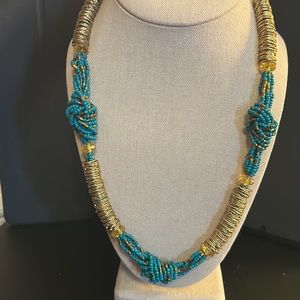 Beaded Knotted Teal/Gold Fashion Necklace